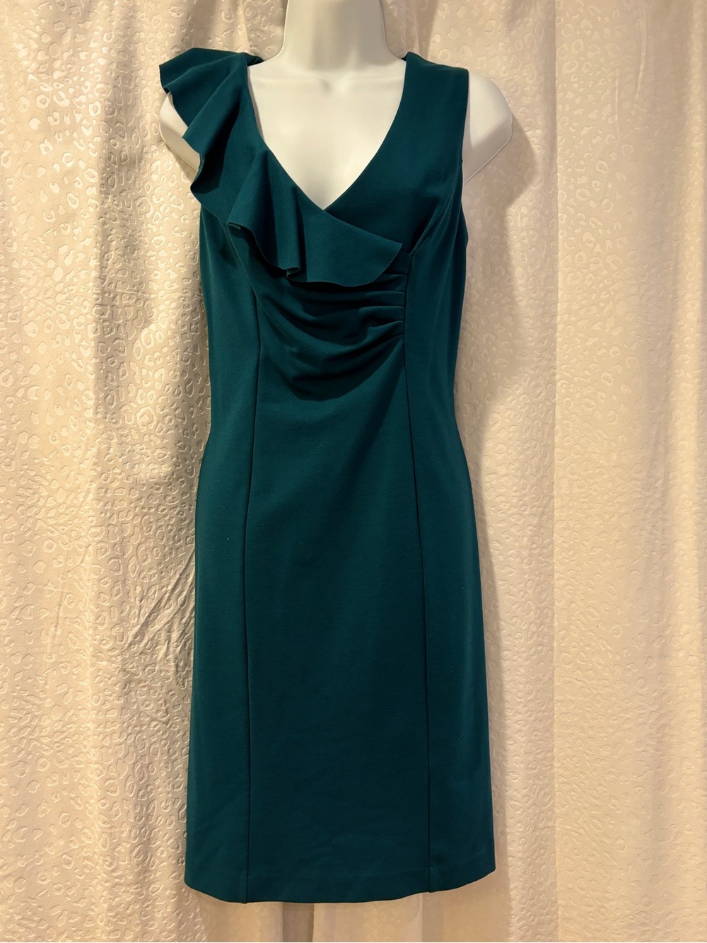 Adrienne Vittadini Dark Emerald Green Ruffle Sheath Dress